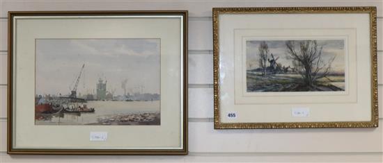 Sidney Vale & Robert Arthur Rouse (1867-1951) - two watercolours; Woolwich Reach and Old Mill, Standstead, Kent, 25 x 37cm & 15 x 29c